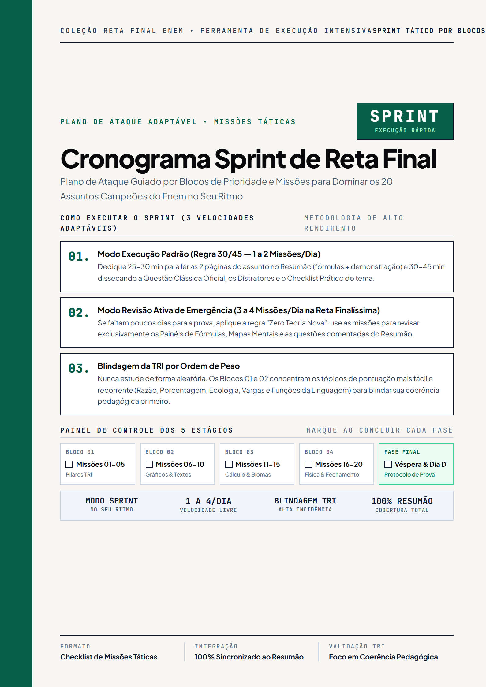 Capa Cronograma Sprint de Reta Final (Por Blocos & Missões)